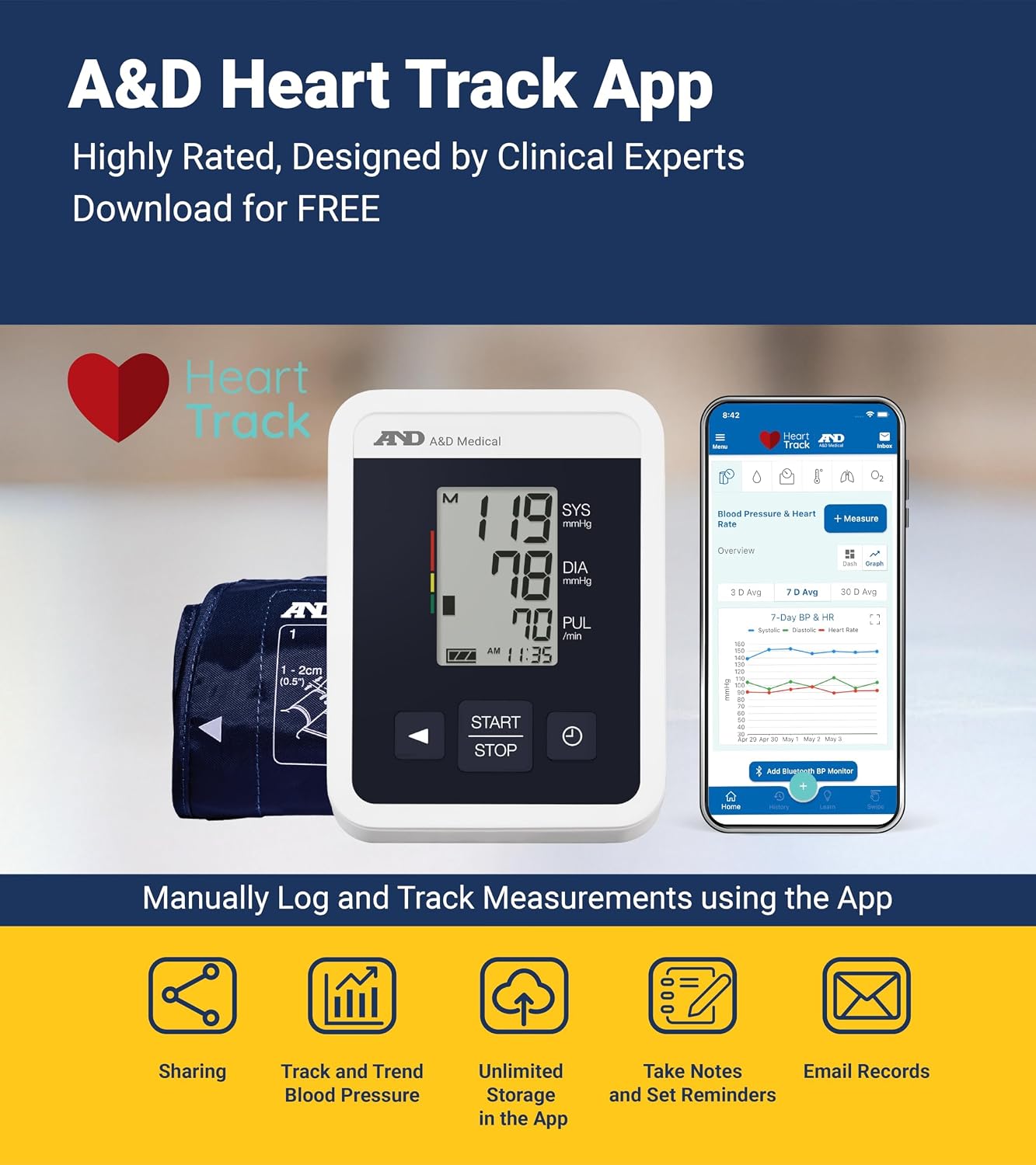 MEDIDOR DE PRESION DIGITAL DE BRAZO BLUETOOTH AND A&d MEDICAL