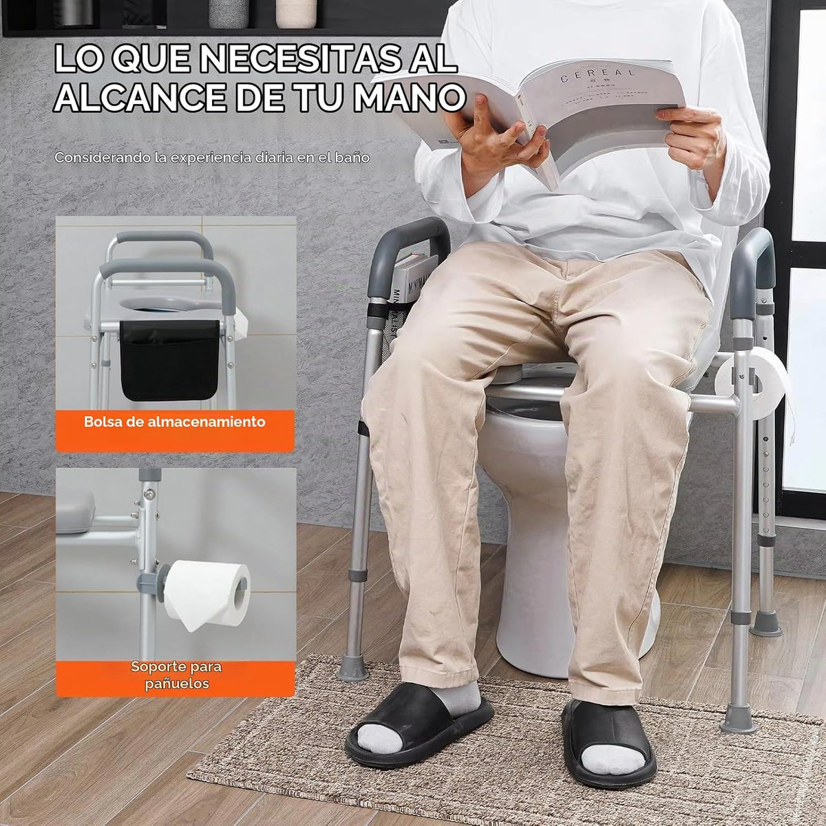 SILLA Y ELEVADOR DE INODORO CON BRZOS CON ALTURA AJUSTABLE