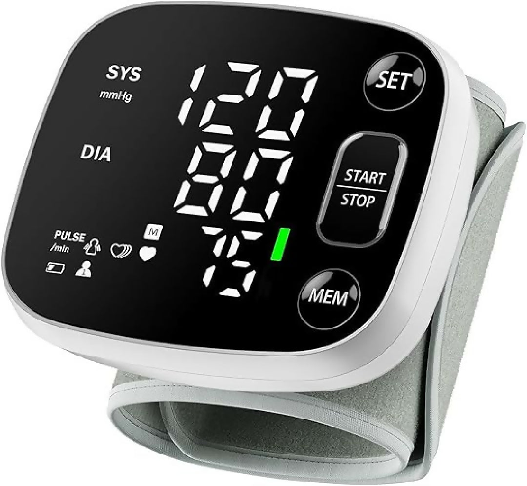 MEDIDOR DE PRESION DIGITAL,Monitores de presión arterial para uso doméstico, tensiómetro de muñeca recargable con pantalla LED retroiluminada, almacenamiento de memoria de 240, para 2 usuarios, con funda de transporte, USA BATERIA