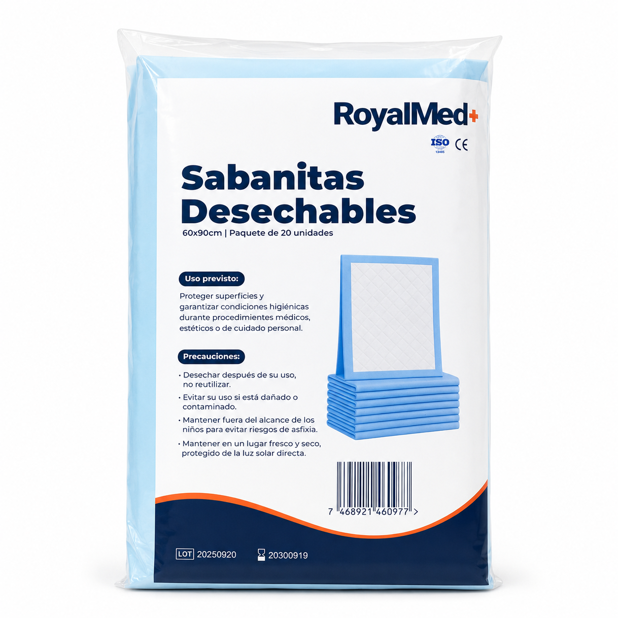SABANITAS DESECHABLES AZULES (PAQ 20 UNIDADES)TAMAÑO 60X90 -R-M