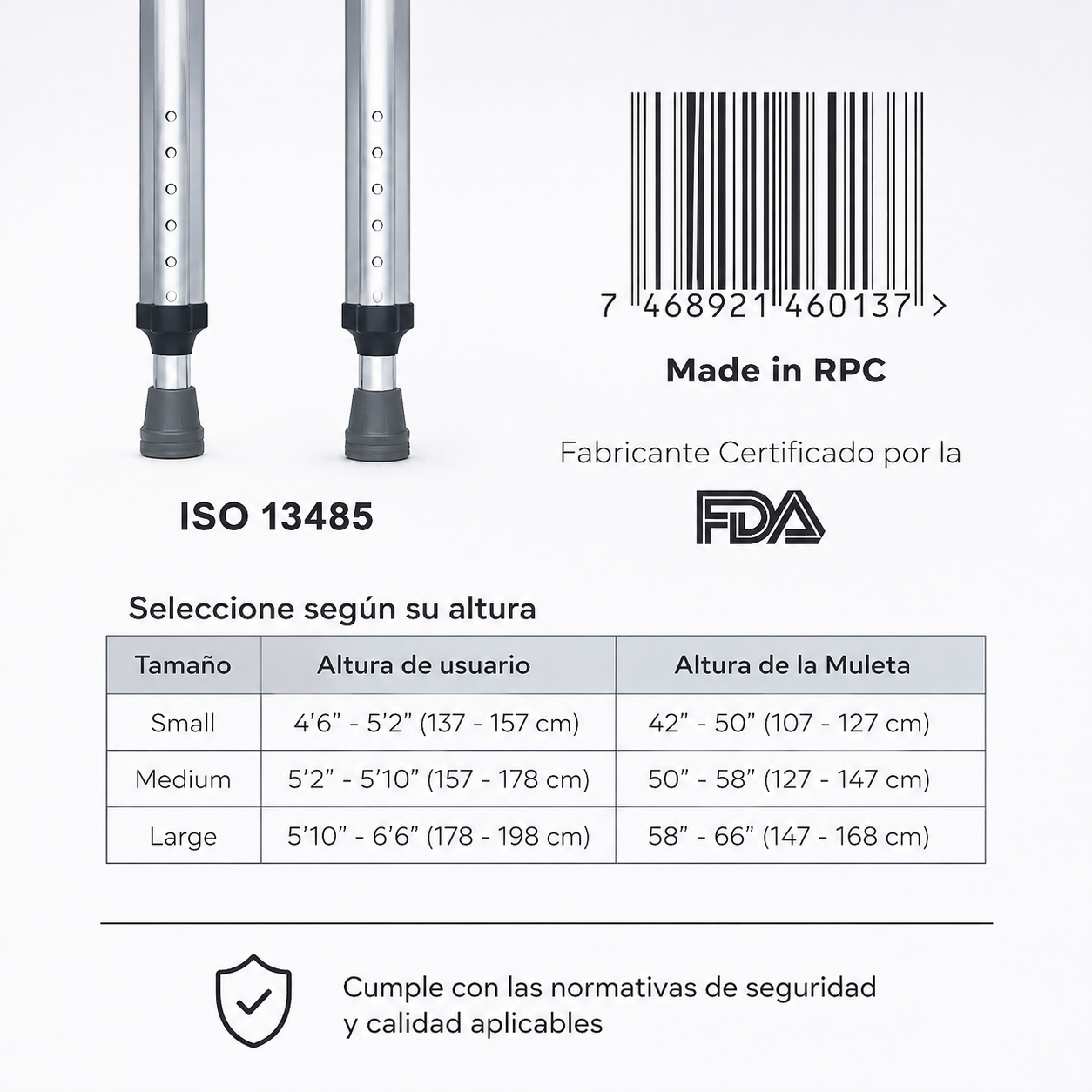 PAR DE MULETAS LARGE PARA  ADULTOS  (6 A 6.6)R-M
