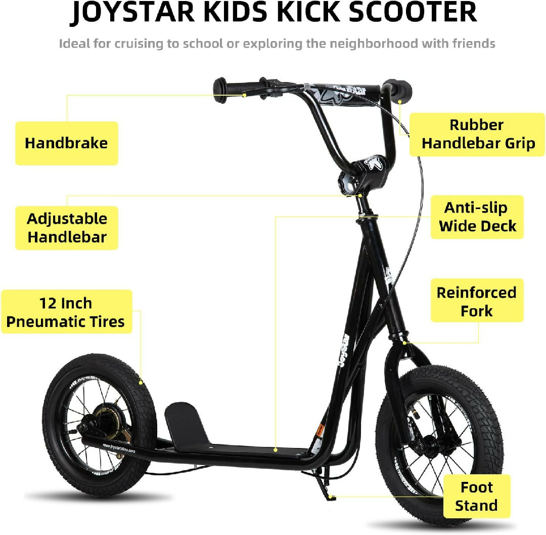 JOYSTAR Patinete para niños de 5 a 9 años de edad, ruedas grandes de 12 pulgadas para niños, adolescentes y adultos, freno trasero y manubrio ajustable, scooter para niño