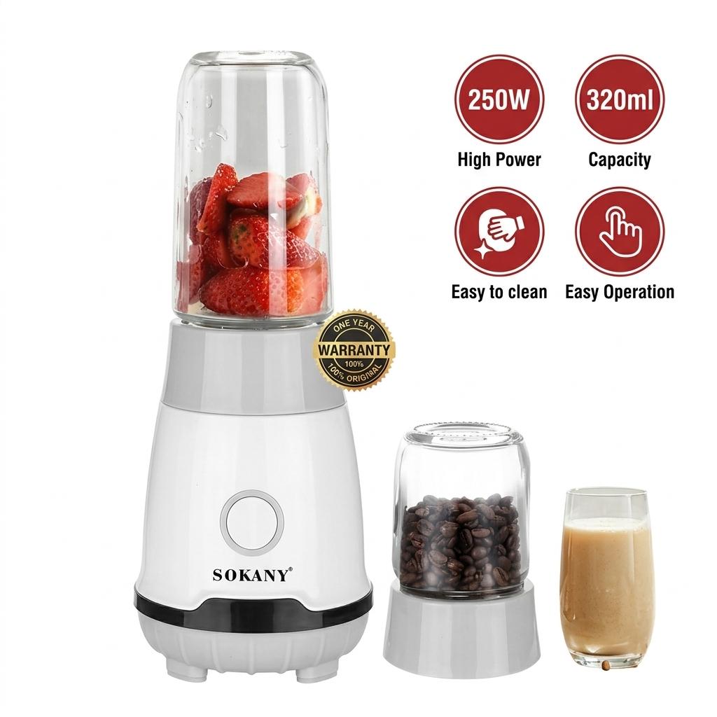 Licuadora Personal y Molinillo de Café Sokany | 2 en 1 Multiusos 250W